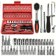 Bourvill  46-Piece 1/4 Inch Drive Socket Ratchet Wrench Set, Bit Socket Set, Extension Bar Tool Set,GREEN/Red/Black
