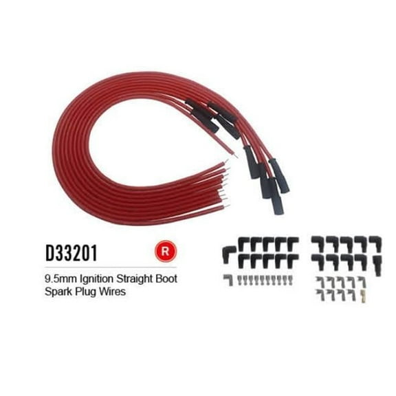 Bous Performance  9.5 mm Ignition Straight Boot Spark Plug Wires, Red