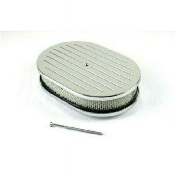 Bous Performance E40033C 12 x 2 in. Oval Ball Milled Air Cleaner with Element, Chrome