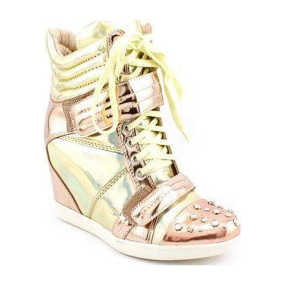 HITOP WEDGE TRAINERS WITH A FRONT LACE UP IN GOLDEN SUEDE – Where's That  From UK