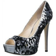 Boutique 9 Women's Cary 2 Peep Toe Pumps Heels, Black / Silver