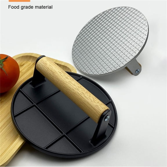 Boutique Clearance Kitchen Fork Humburger 6.3in Round With Heat Wood Handle Metal Grill for BBQ Humburger Sandwish Meat Steak Accessory for Flat top Gr