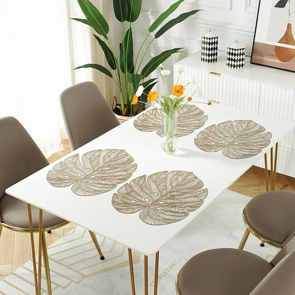 Boutique Clearance Kitchen Mat Stylish PVC Hollow-out Turtle Back Leaf Decoration Placemat with Simulation Leaves, , Oil-proof and Durable Table Mat for Heat Insulation
