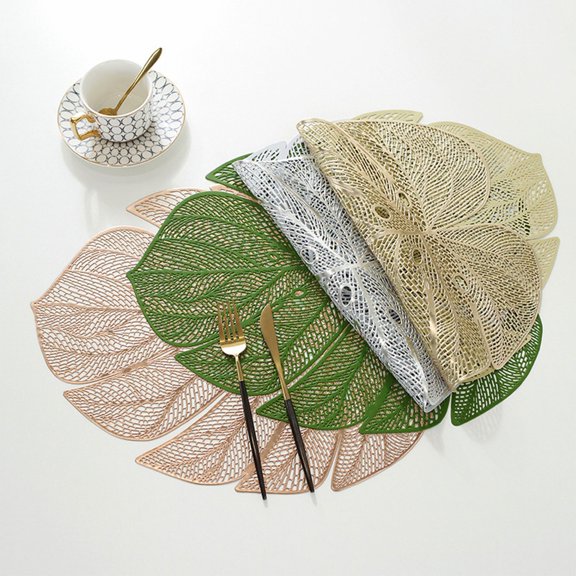 Boutique Clearance Sales Kitchen Mat Stylish PVC Hollow-out Turtle Back Leaf Decoration Placemat with Simulation Leaves, , Oil-proof and Durable Table Mat for Heat Insulation