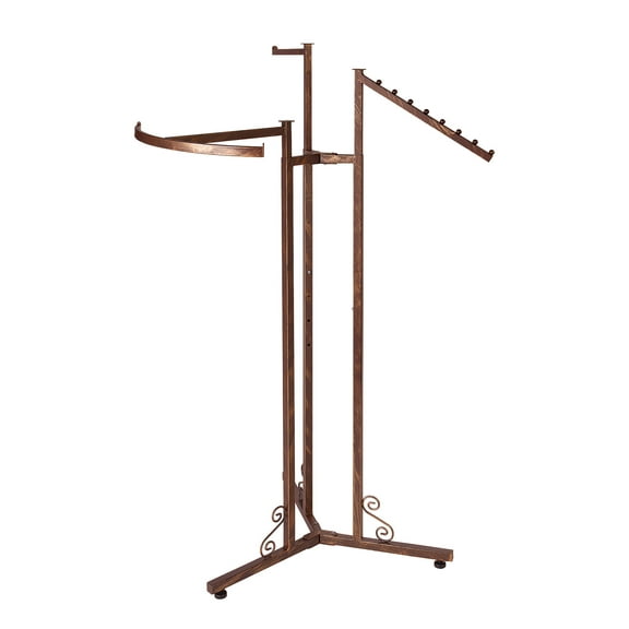 Boutique Cobblestone 3-Way Rack with Adjustable Arms - Premium Clothing Display Rack for Retail - Durable and Elegant Retail Clothing Rack for Stylish Store Presentation Height: 48" (min) to 72" (max)