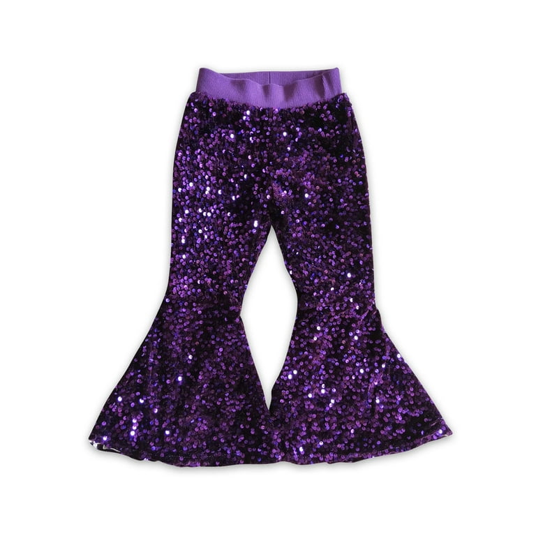 Boutique Kids Baby Girls Fashion Shiny Sequins Bell Bottom Pants Toddler  Children Girl Flared Pants Purple Pants 6M-16T