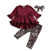 CALSUNBABY Boutique Kids Baby Girls Leopard Clothes Top T-shirt Dress Legging Pants Outfits