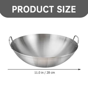 Boutique Kitchen Big Clearance Polished Stainless Wok Round Bottom Wok With 2 Loop Handles Stainless Round Bottom Wok For Kitchen Home Restaurant (11 Inch)(28x28cm)