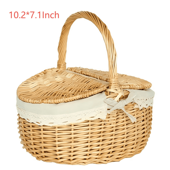 Boutique Kitchen Sales Today Clearance Outdoor Portable Large Oval Wicker Picnic Basket Rustic Style Storage Basket With Lid Multi Functional Wicker Storage Basket