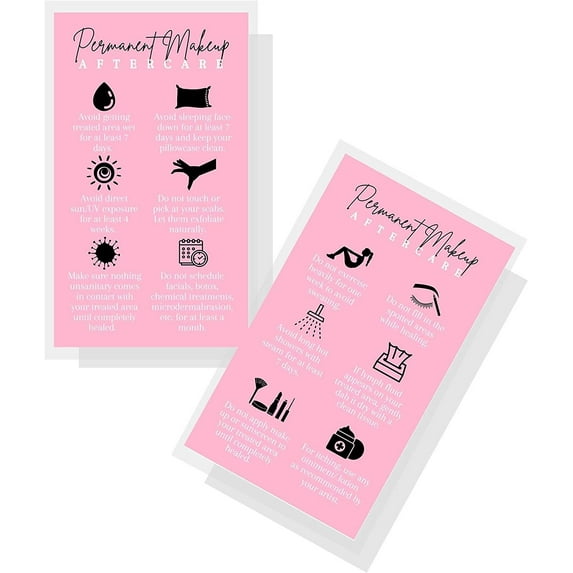 Boutique Marketing LLC Permanent Makeup Aftercare Instructions Card  50 Pack 2x3.5 inches Business Size PMU Pink Design, pink, black, white