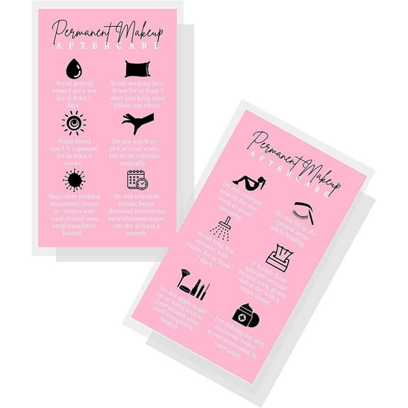 Boutique Marketing LLC Permanent Makeup Aftercare Instructions Card  50 Pack 2x3.5 inches Business Size PMU Pink Design, pink, black, white