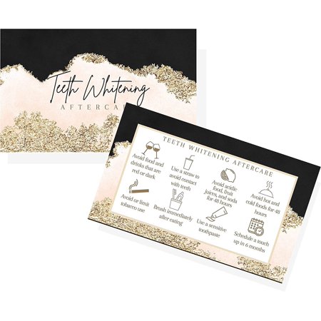 Boutique Marketing LLC Teeth Whitening Aftercare Instructions Cards 50 Pack Size 2x3.5 inch Business Card Black, Pink, and Gold Design