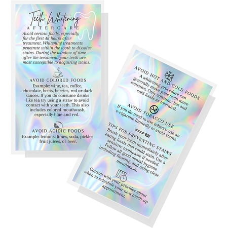 Boutique Marketing Teeth Whitening Aftercare Cards 50 Pack 2x3.5 inch Business Card Wallet Size Non-Reflective Matte Rainbow Holographic Look Design