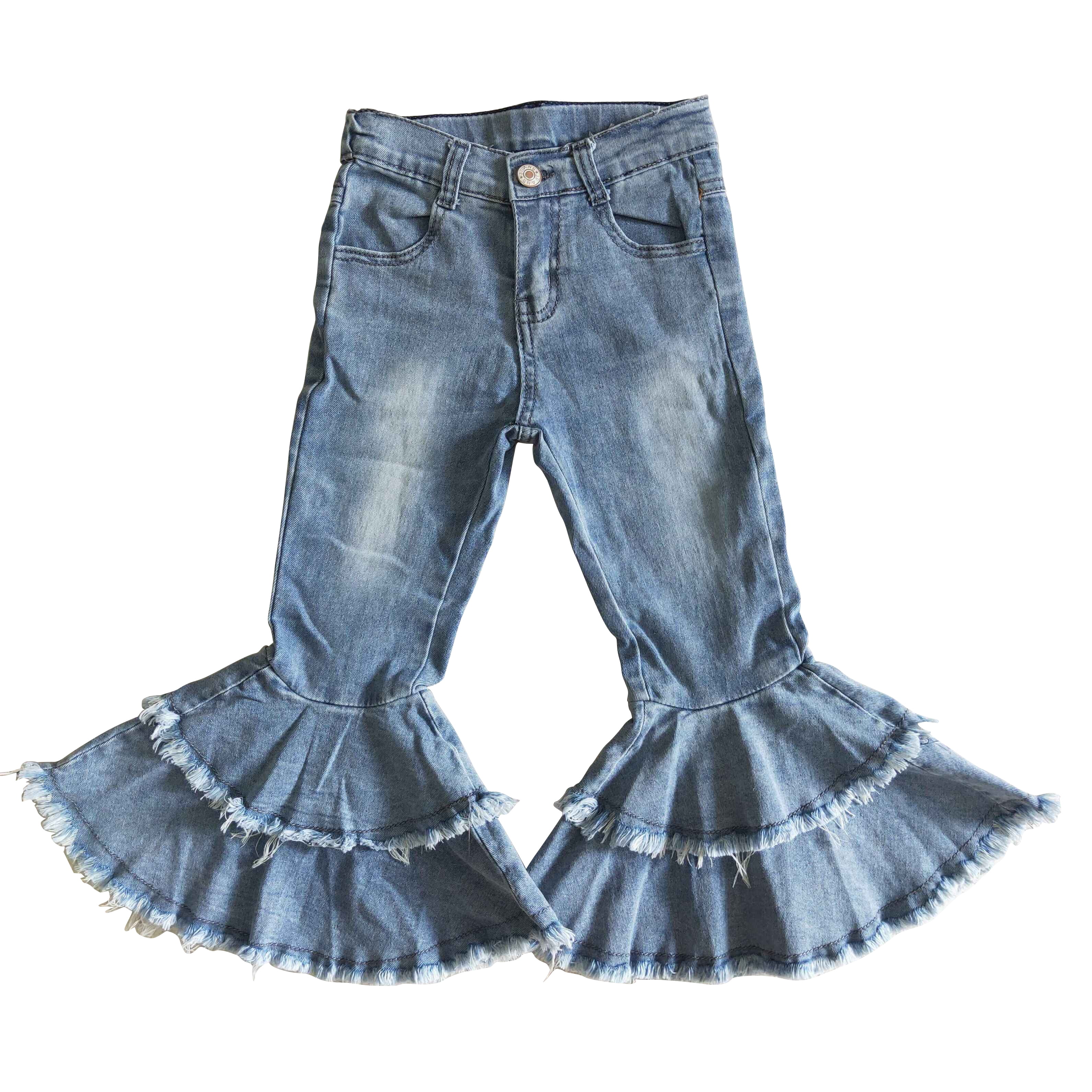 Boutique New Denim Pants Jeans Little Girls Jeans Bleach Design Stylish  Bell Bottom Jeans Adjustable Waist High Waisted Flare Jeans