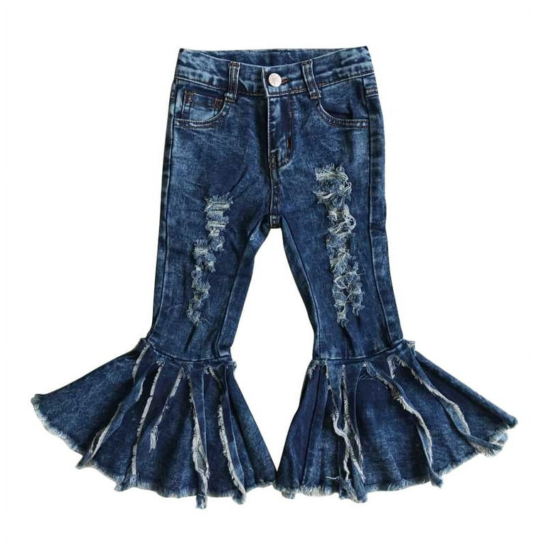 Boutique New Denim Pants Jeans Little Girls Jeans Hole Design Tassel  Stylish Bell Bottom Jeans For Kids Hot Flare Jeans