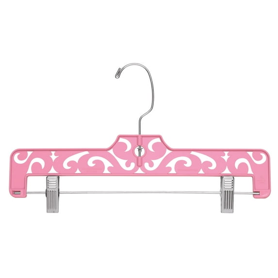SSWBasics Boutique Pink Carved Plastic Pants Hangers - Pack of 50- Pink Skirt Hanger - Plastic Pant Hangers with Clips - Retail & Boutique Plastic Hangers - Durable and Stylish