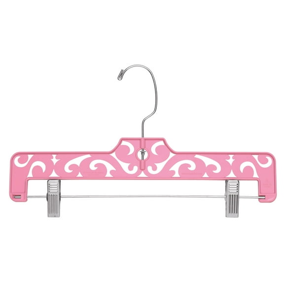 SSWBasics Boutique Pink Carved Plastic Pants Hangers - Pack of 50- Pink Skirt Hanger - Plastic Pant Hangers with Clips - Retail & Boutique Plastic Hangers - Durable and Stylish