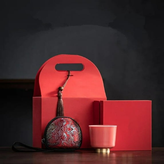 Boutique Rouge Glazed Ceramic Tea Cup Chinese Celebration Wedding Personal Cup Handmade Household Kung Fu Tea Set Gift Packaging