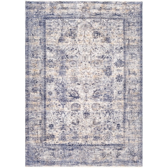 BoutiqueRugs Accokeek Floral Bordered Area Rug - Navy, Denim, Pale Blue - 3'3" x 4'11"