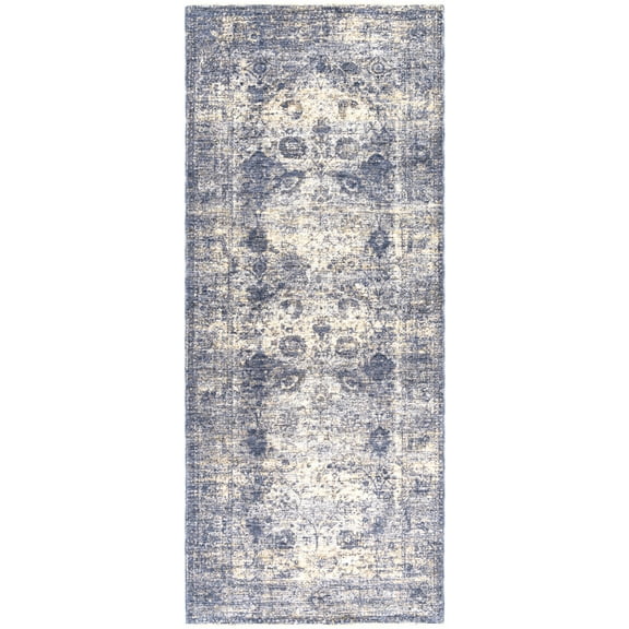 Boutique Rugs Accokeek Floral Bordered Runner Rug - Navy, Denim, Pale Blue - 3'3" x 10' Runner