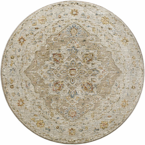 BoutiqueRugs Adana Traditional Medallion Area Rug - Tan, Light Gray, Medium Gray - 6'7" Round
