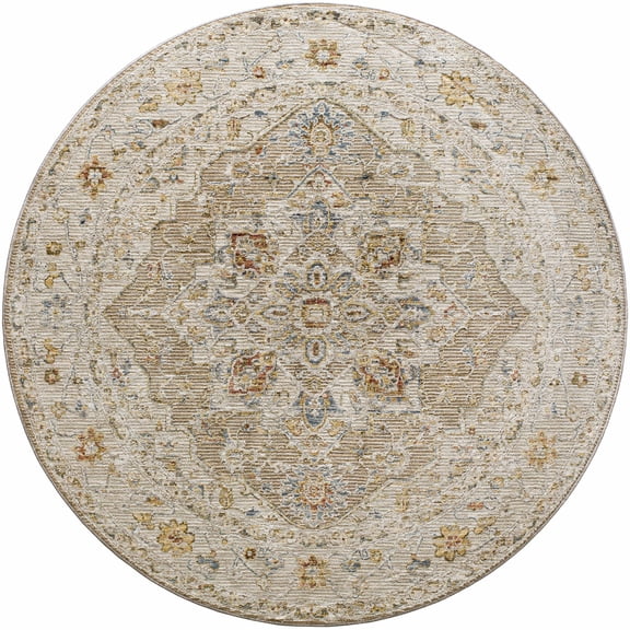 BoutiqueRugs Adana Traditional Medallion Area Rug - Tan, Light Gray, Medium Gray - 7'10" Round