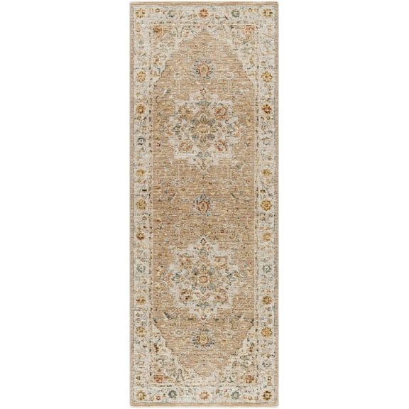 BoutiqueRugs Adana Traditional Medallion Runner Rug - Tan, Light Gray, Medium Gray - 2'7" x 7'3" Runner