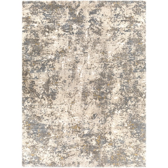 BoutiqueRugs White Abstract Contemporary 8x10 Large Area Rug High-Pile Aqua Ivory Dark Brown Yellow Metallic Gold Alabaster Great Room Open Concept Master Bedroom Large Dining Room 7'10" x 10'2"