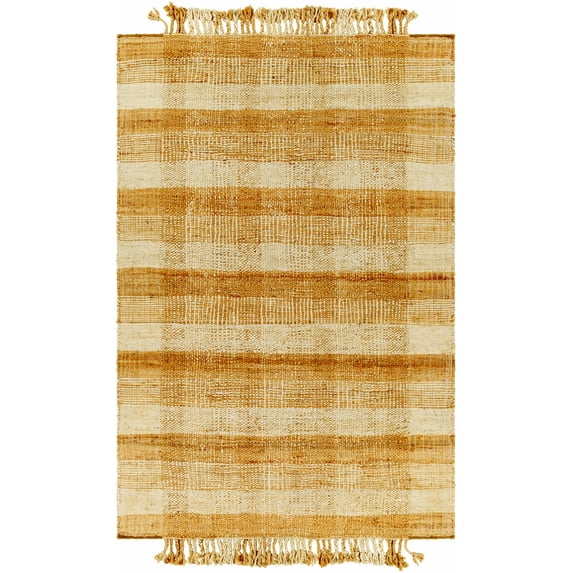 BoutiqueRugs Alara Jute Plaid Area with Tassel Area Rug - Peach, Tan - 5' x 7'6"