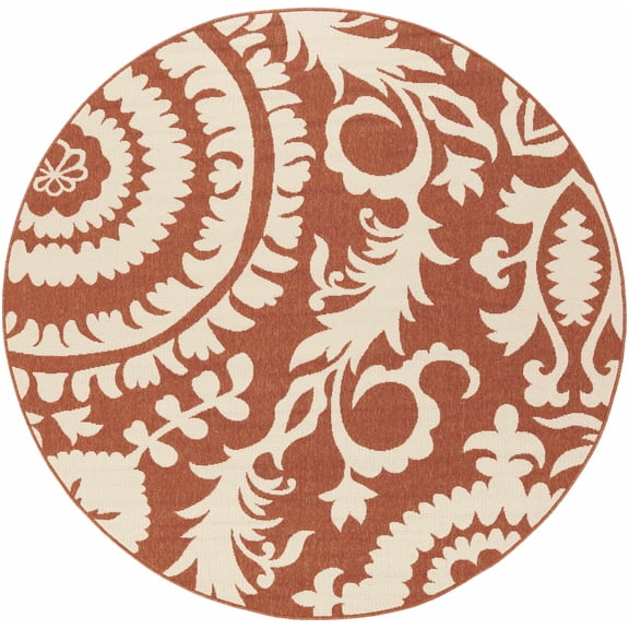 BoutiqueRugs Alburnett Traditional, Transitional Area Rug - Outdoor Safe - Rust, Beige - 5'3" Round