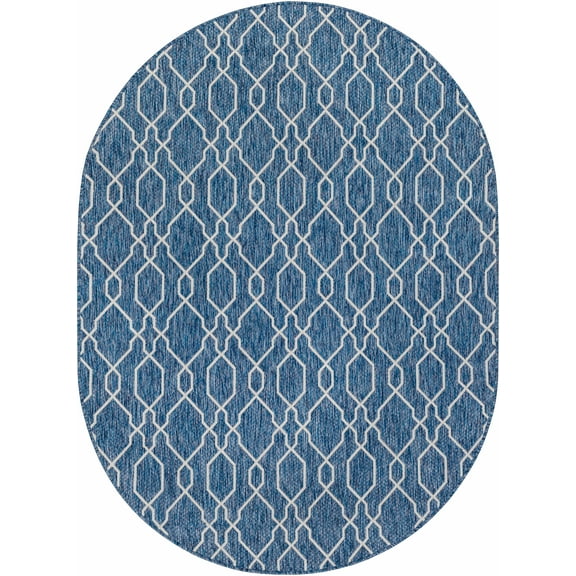BoutiqueRugs Aldford Traditional Area Rug - Outdoor Safe - Navy, Denim, Cream - 6'7" x 9'