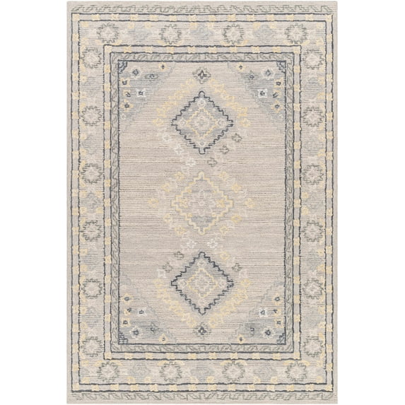 BoutiqueRugs Alena Boho Hand Tufted Wool and Cotton Natural Fiber Soft Area Rug - Traditional Medallion Carpet for Living Room - Gray, Cream- 5' x 7'6" (5x7)