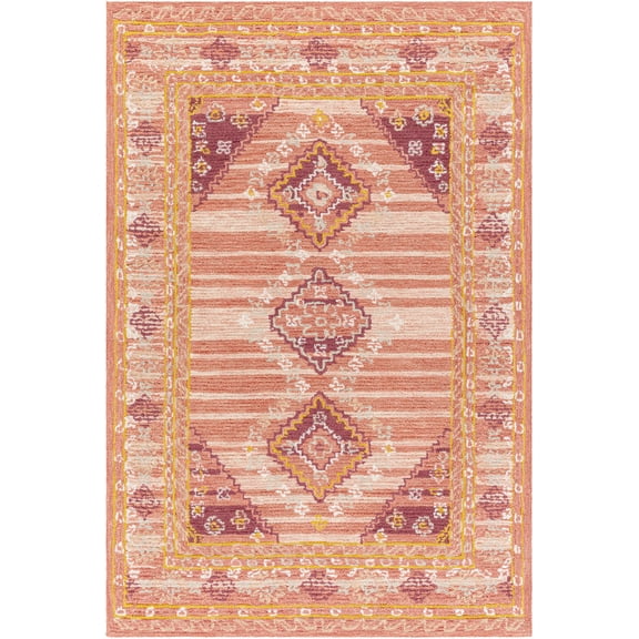 BoutiqueRugs Alena Boho Hand Tufted Wool and Cotton Natural Fiber Soft Area Rug - Traditional Medallion Carpet for Living Room - Peach, Orange - 2' x 3'
