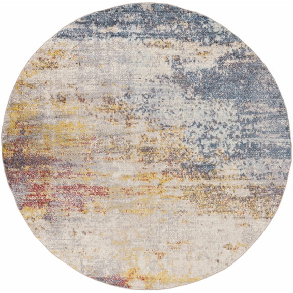 BoutiqueRugs Alexandra Contemporary Area Rug - Navy, Ice Blue, Gray - 7'10" Round