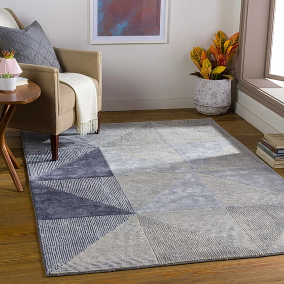 BoutiqueRugs Alim Contemporary Area Rug - Light Gray, Gray, Navy - 18" x 18" Sample