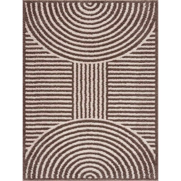 BoutiqueRugs Allard Contemporary Area Rug - Machine Washable - Peach, Dark Brown - 5'3" x 7'