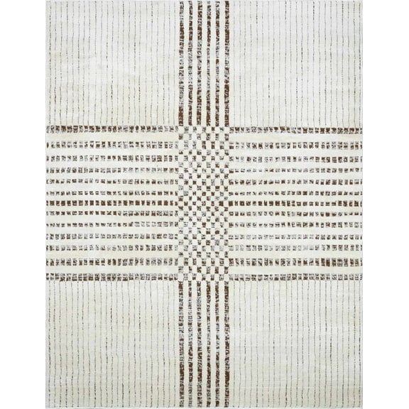 BoutiqueRugs Alvina Machine Woven Area Rug - Ivory, Dark Brown - 5'3" x 7'