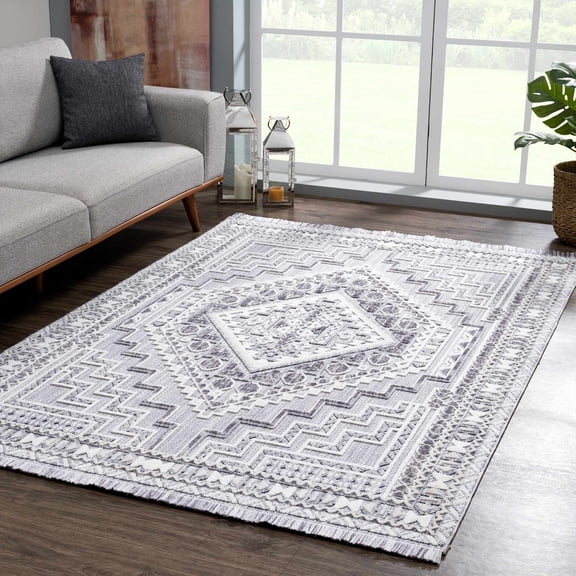 BoutiqueRugs Alya Pet-Friendly Area & Runner Runner Rug - Gray, Light Gray, White - 2'7" x 7'3" Runner