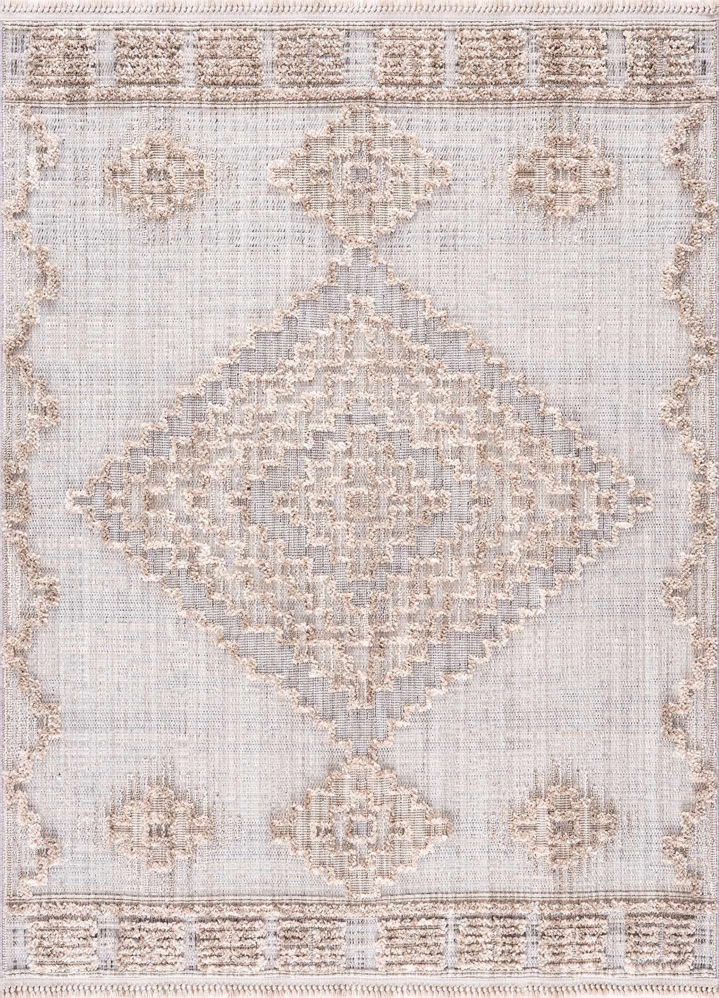 BoutiqueRugs Ampusungan Farmhouse High Low Textured Shag Area Rug - Boho Moroccan Geometric Carpet for Living Room, Bedroom - Charcoal, Cream, Peach - 8'10" x 12' (9x12)