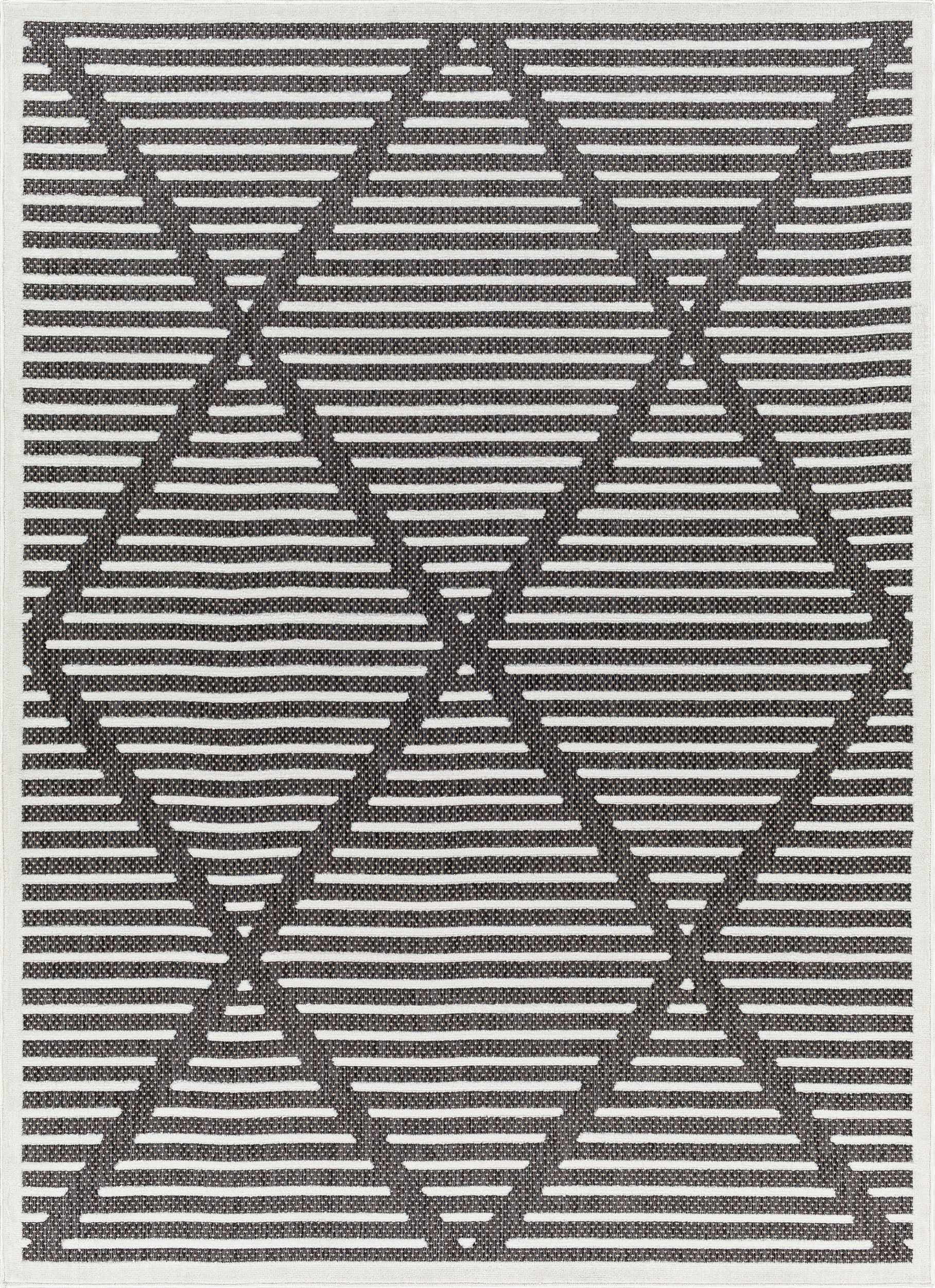 BoutiqueRugs Anah Geometric Indoor Outdoor Rug - Boho High Low Textured Area Rug - Performance Carpet for Porch, Living Room - High Traffic - Black and White - 7'10" x 10' (8x10)