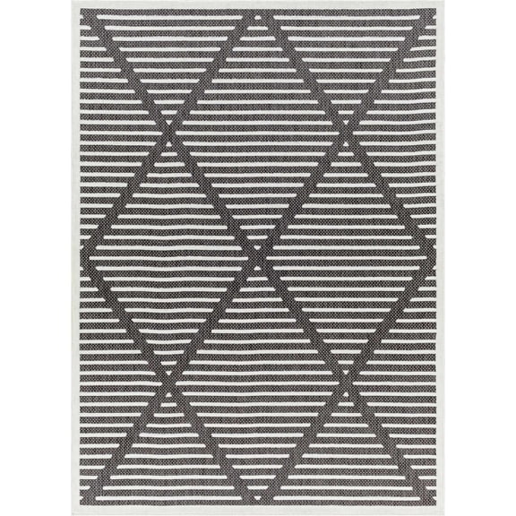 BoutiqueRugs Anah Geometric Indoor Outdoor Rug - Boho High Low Textured Area Rug - Performance Carpet for Porch, Living Room - High Traffic - Black and White - 7'10" x 10' (8x10)