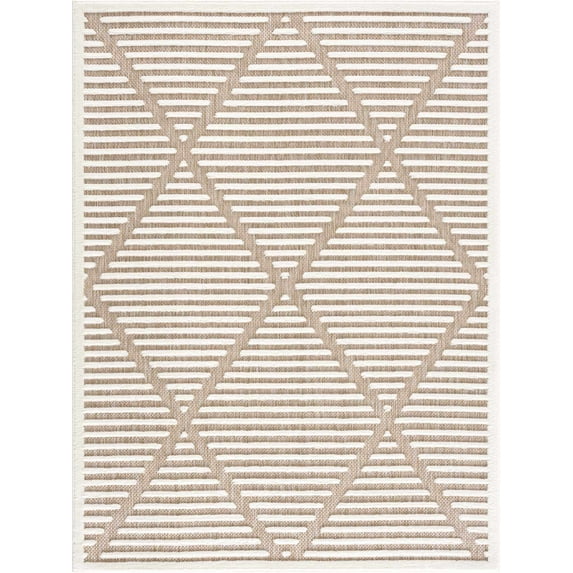 BoutiqueRugs Anah Geometric Indoor Outdoor Rug - Boho High Low Textured Area Rug - Performance Carpet for Porch, Living Room - High Traffic - Taupe, Beige, Cream - 7'10" x 10' (8x10)