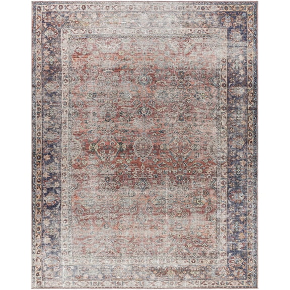 BoutiqueRugs Anahawan Traditional Farmhouse Area Rug - Machine Washable - Mauve, Taupe, Charcoal - 6'7" x 9'