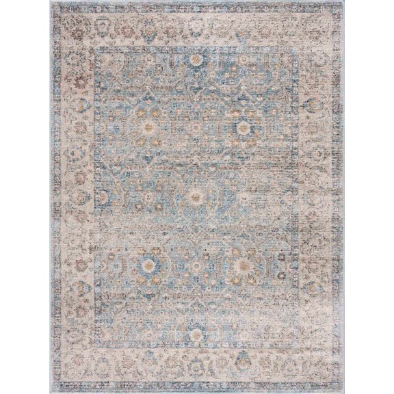 BoutiqueRugs Anana Farmhouse Area Rug - Silver Blue, Light Beige, Light Gray - 5'3" x 7'