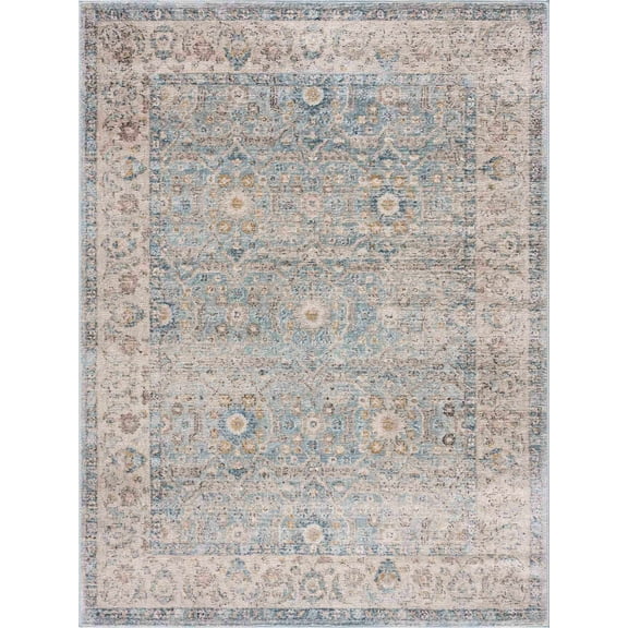 BoutiqueRugs Anana Farmhouse Area Rug - Silver Blue, Light Beige, Light Gray - 7'10" x 10'