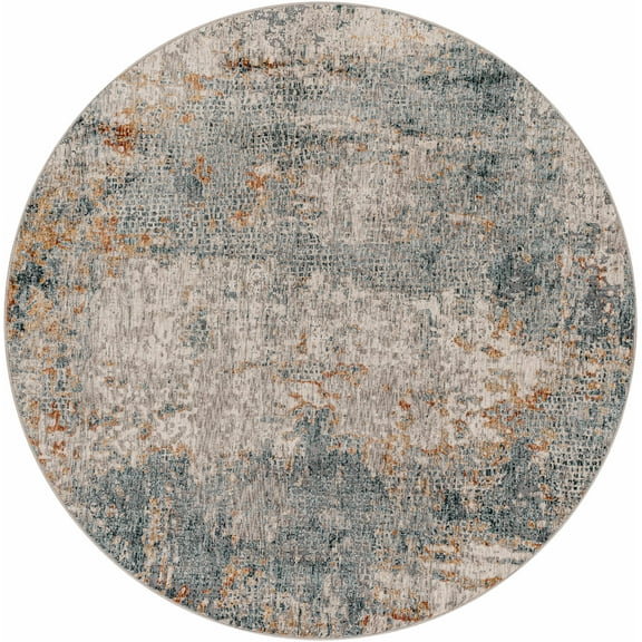 Boutique Rugs Andreas Contemporary Area Rug - Medium Gray, Mustard, Light Blue - 6'7" Round