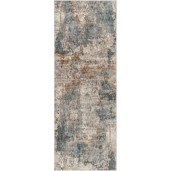BoutiqueRugs Andreas Contemporary Runner Rug - Medium Gray, Mustard, Light Blue - 2'8" x 10' Runner