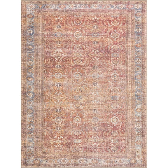 BoutiqueRugs Anshu Farmhouse Area Rug - Machine Washable - Burgundy, Blue, Beige - 2'7" x 4'