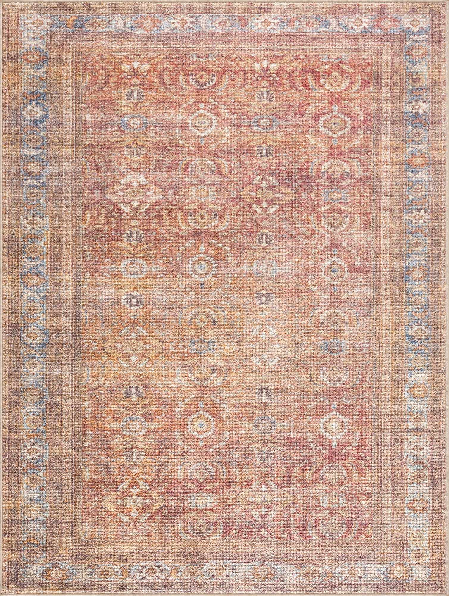 BoutiqueRugs Anshu Farmhouse Area Rug - Machine Washable - Burgundy, Blue, Beige - 5'3" x 7'
