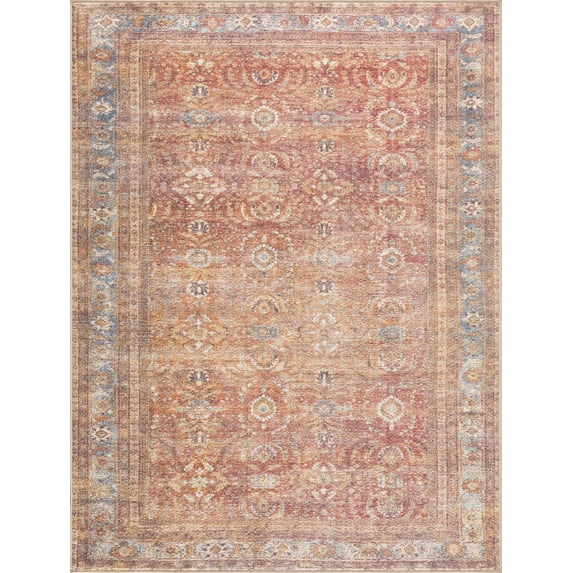 BoutiqueRugs Anshu Farmhouse Area Rug - Machine Washable - Burgundy, Blue, Beige - 6'7" x 9'